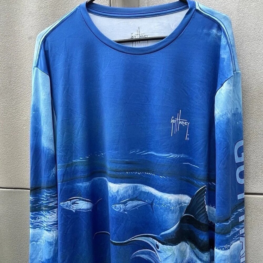Guy Harvey Shirt Men’s Size XL Marine Sword Fish Graphic Performance Long Sleeve